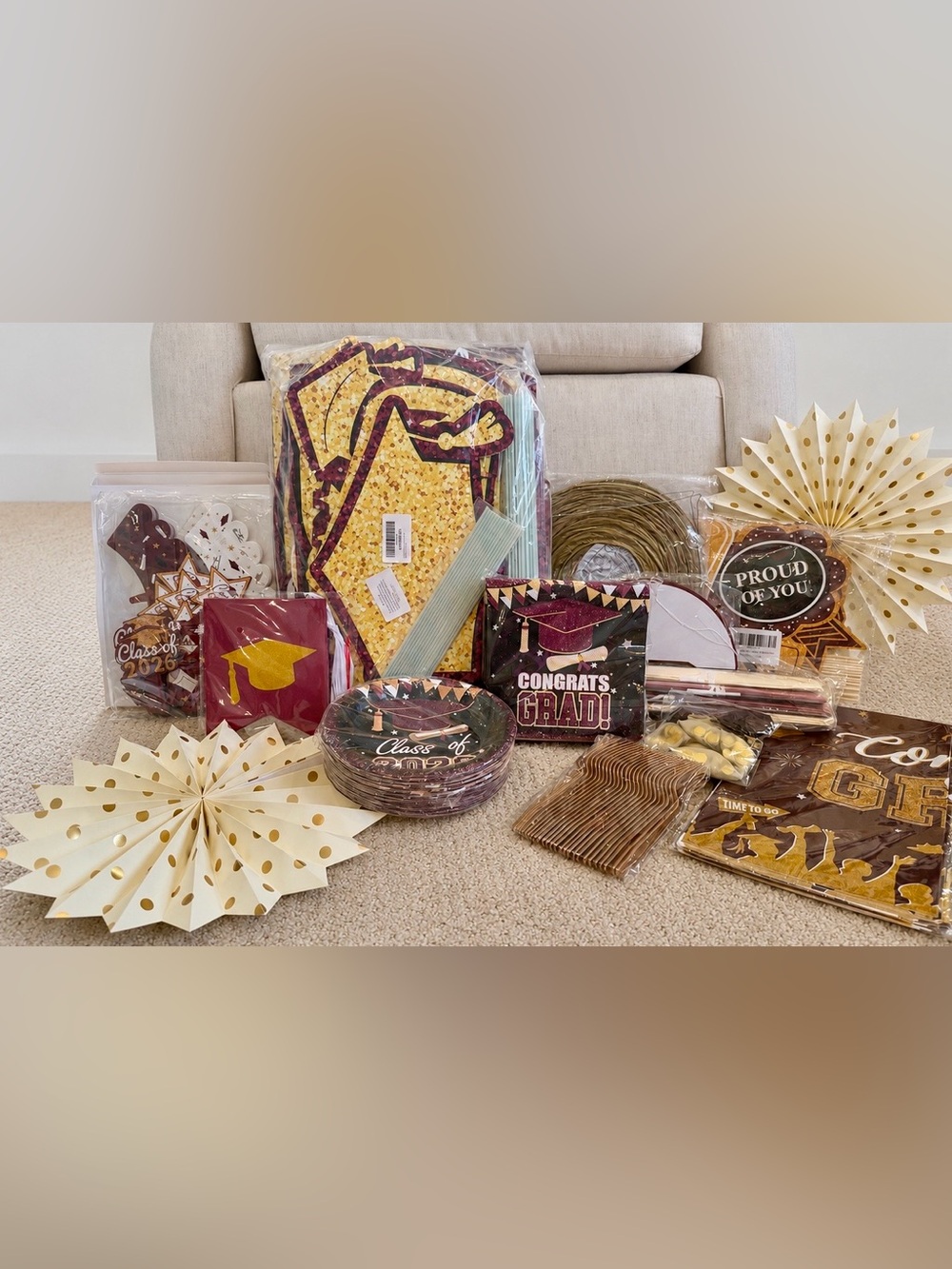 NEW 2026 Graduation Party Decorations & Yard Signs - Burgundy & Gold
